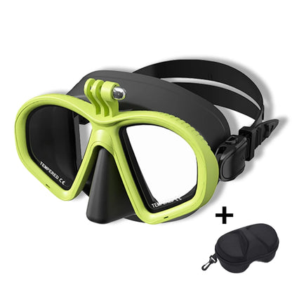 Professional Wet Low Volume Freediving Mask, Tempered Glass dive Mask, J-Type Diving Mask, Snorkel Set, With Go-Pro Camera Mount