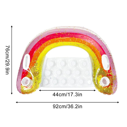 1PC Inflatable pool float featuring a vibrant flamingo and rainbow design, perfect for relaxing during summer water activities
