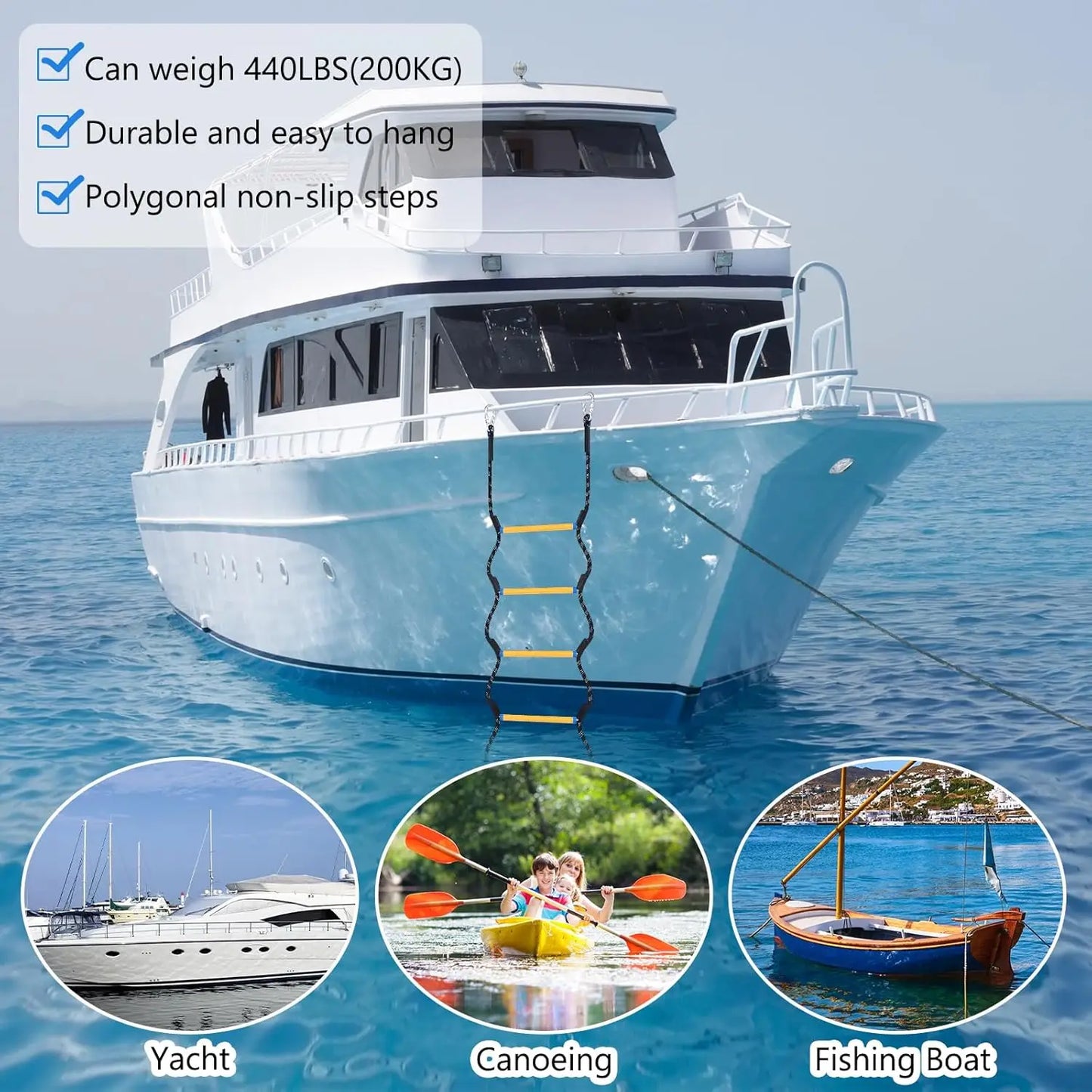 Marine Rope Ladder Telescopic Rope Ladder Portable Rope Ladder Swimming Ladder Suitable For Kayaks Motorboats Canoes Etc