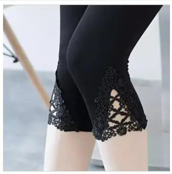 7XL Large Size Leggings For Women Summer Thin Tick 3/4 Capris Short Lace Hollow Tight Pants Black White Pink Red  6XL 5xl 4xl