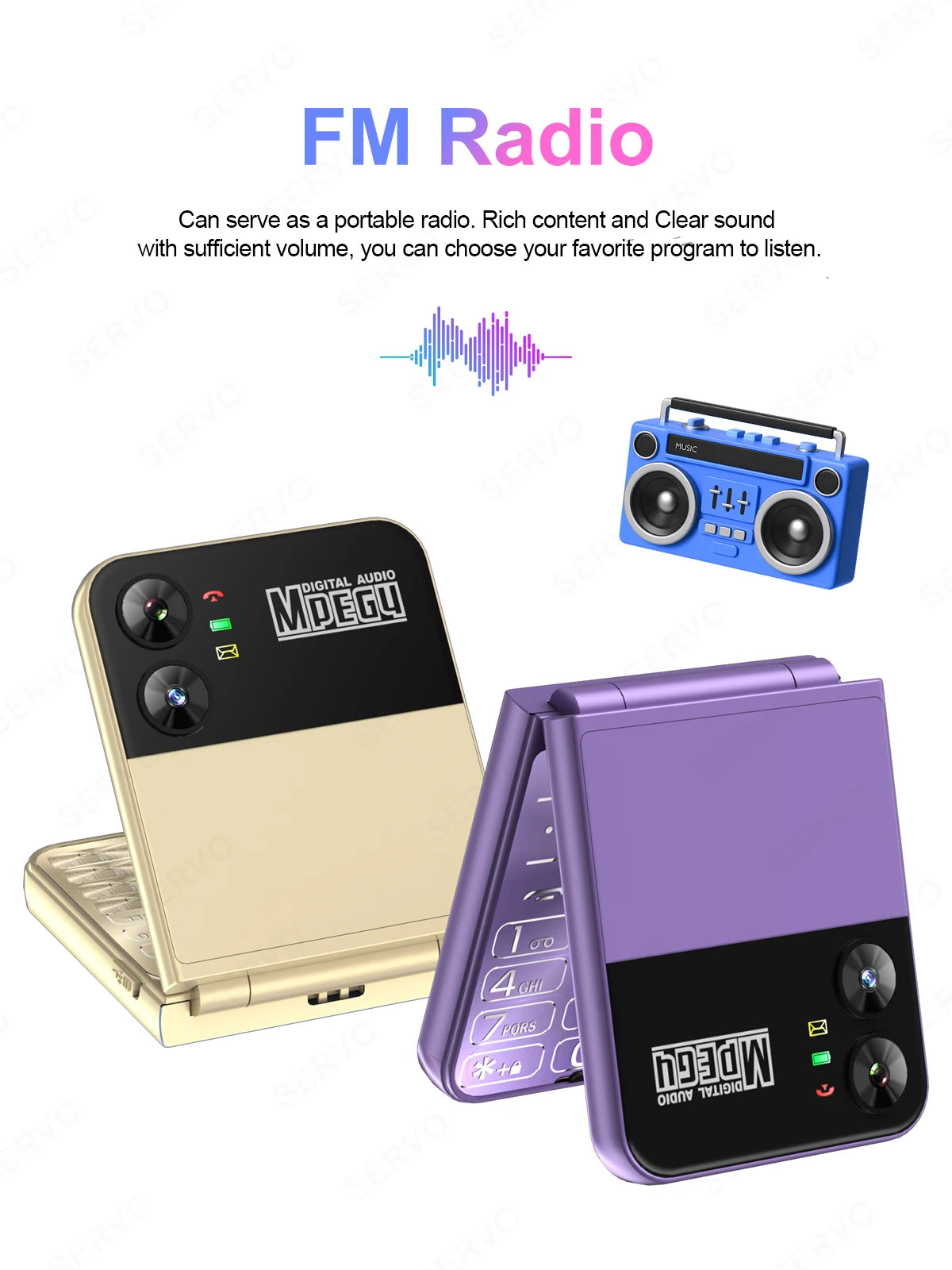 SERVO 4 SIM Fashionable Flip Cellular Phone Speed Dial Flashlight Magic Voice FM Radio 2G GSM Foldable Mobile Phone Type-C 2.6"