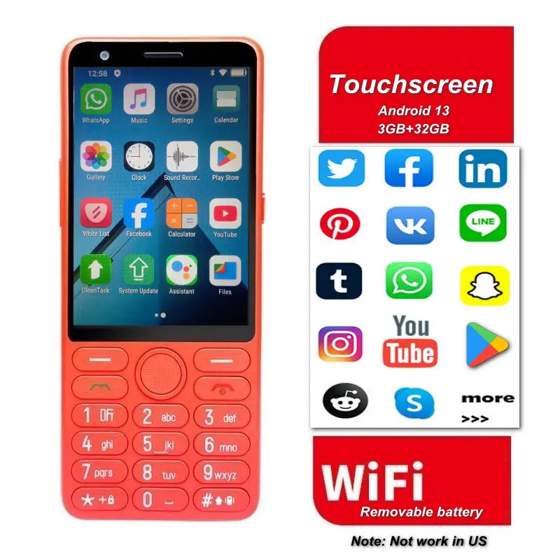 Feature Phone with Touch Screen Smartphone Wifi 5G/4G Global Languages Removable battery Big Buttons 3.54"inch Senior Cell Phone