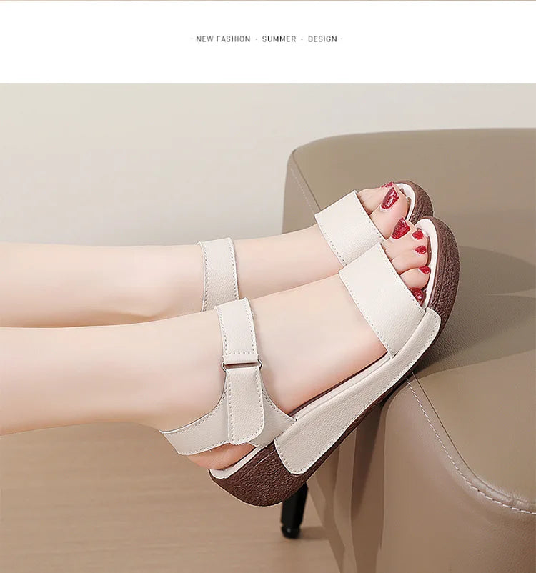 Women Shoes Wedge Heels Sandals 2025 Summer New  Sandals Female Platform Lether Elegant Wedges Sandals Sandalias Mujer