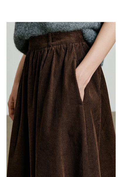 TOYOUTH Women Skirt 2025 Autumn New Corduroy Pure Cotton Ankle Length Umbrella Skirt