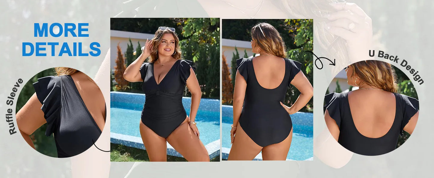 2024 One Piece Swimsuits For Women Plus Size Swimwear Solid Push Up Beach Swimsuit Tummy Control Monokini Bathing Suit