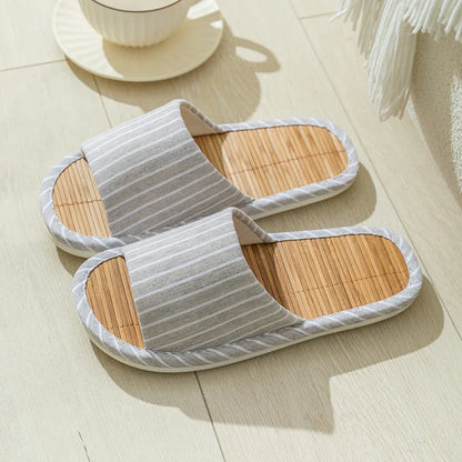 Striped Slippers Bamboo Women Autumn Home Couples Indoor House Non Slip Funny Sandals Shoes Male Soft Flat Summer For Tatami
