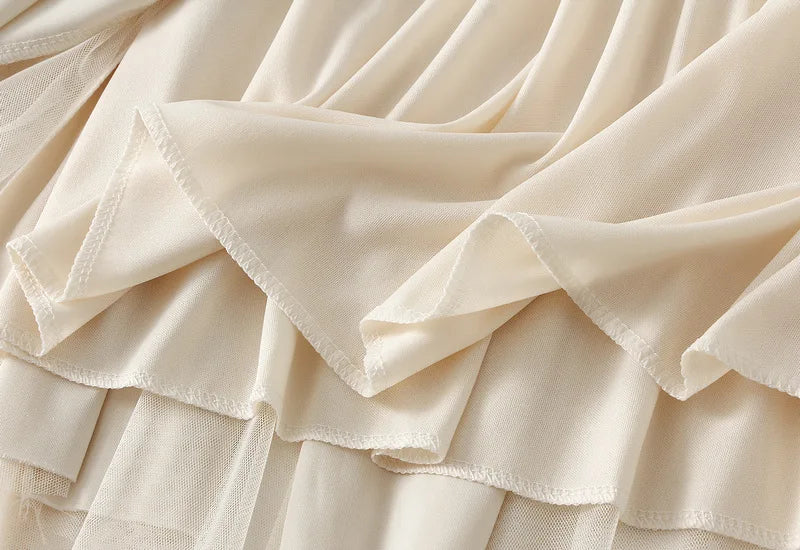 2025 Autumn Winter Velvet Mesh Patchwork Midi Skirts Women Korean Style Casual High Waist Elegant Long Skirts