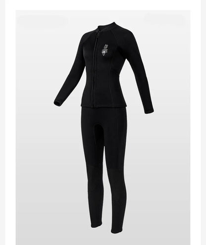 Women's 3mm Two-Piece Diving Suit Long Sleeve Coldproof Wetsuit Top Pants for Snorkeling Surfing Swimming
