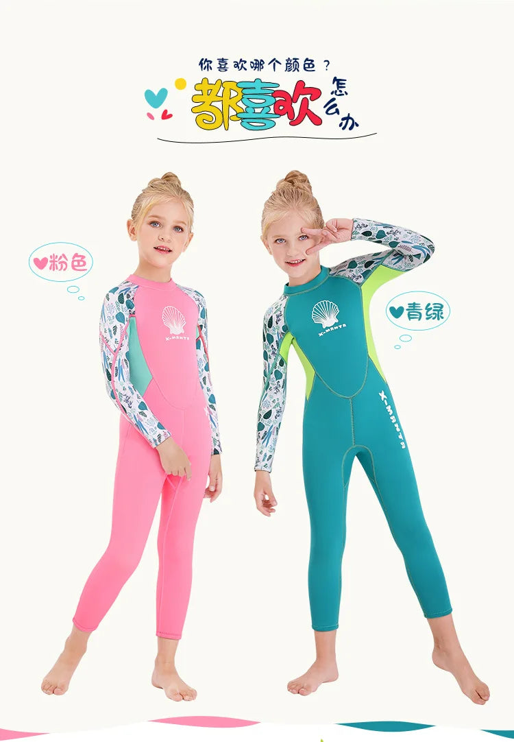 Children Wetsuit 2.5MM Neoprene Diving Suit For Girls Boys One-Piece Swimsuits Long Sleeve Kids Swimwears Snorkeling Rash Guards