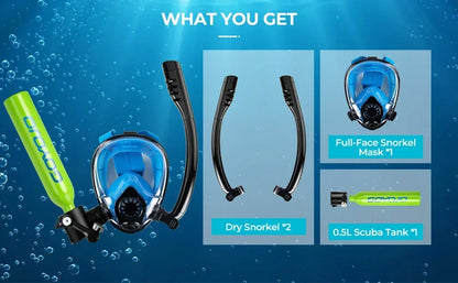 Mini Scuba Tank and Snorkel Mask Combo, 0.5L Scuba Gear with 6-10 Mins of Underwater Breathing, Underwater Breath System