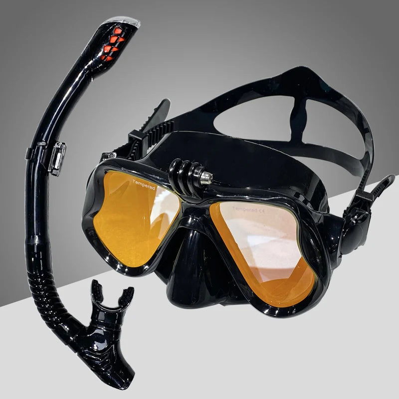 Diving Mask With Sports Camera Mount Electroplate Tempered Glass Silicone Mask is Safe and Comfortable