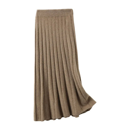 High-end 2022 Autumn/Winter New 100% Pure Wool Women's Thick Warm Elegant Pleated Skirt Fashion A Line Knitted Skirt 4 Colors