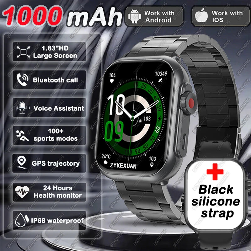 1000 mAh Smart Watch Men Women 1.85-Inch AMOLED GPS 100+Sports Mode Watches Heart Rate Bluetooth Call IP68 Waterproof Smartwatch