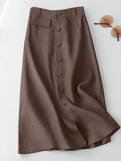 ZANZEA  Elegant Cotton Midi Skirts Casual Button Up A-line Skirt Women High Waist Jupe 2024 Summer Solid Temperament Falda Mujer