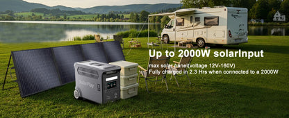 SOLARPLAY Q3600 Outdoor Generator 3600W MPPT Portable Power Station with 400W Folable Solar Panels Trolley For RV Camping