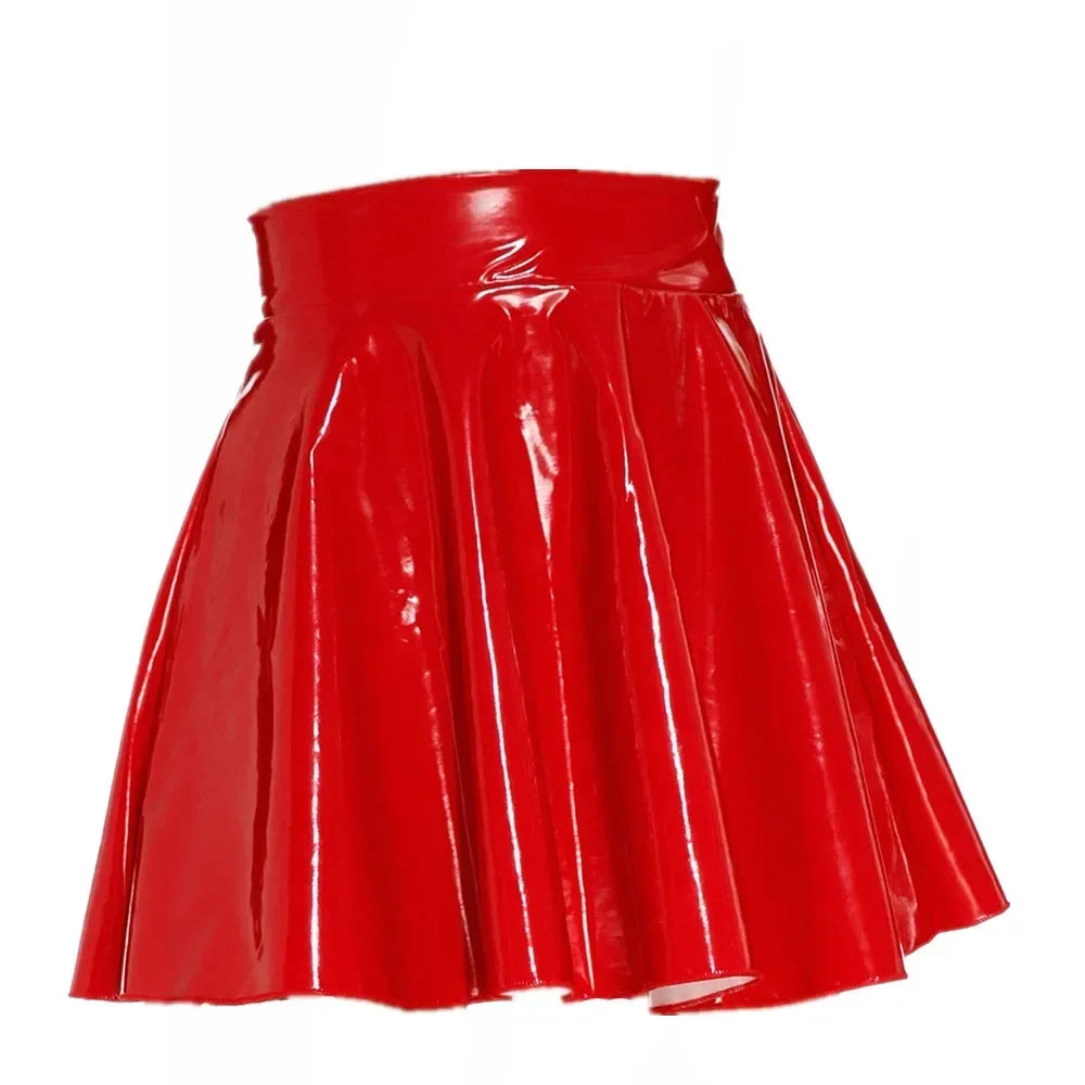 Womens Latex Skirt for Rave Party Club Dance Stage Performance Costume Clubwear Woman Pu Leather Pleated Mini Skirts