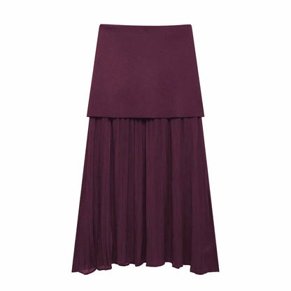 HH Elegant Midi Skirt For Women Fashion Solid A-line High Waist Pleated Side Zipper Long Skirt Vintage Skirts Chic Bottom
