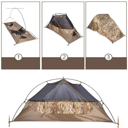 Outdoor Single Camping Tent Ultra light Hiking Tent, Double-layer Marching Camouflage Rainproof Tent trekking Shelter Tent