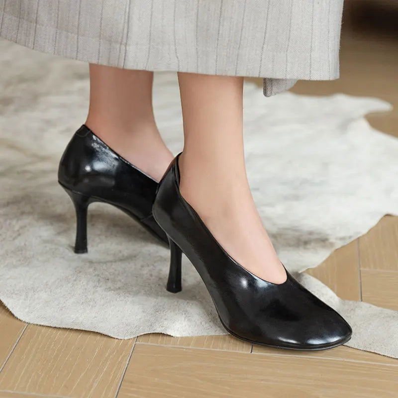 Woman Shoes Sexy Heeled For Retro Pumps French Style Leather Pumps Slip On European Spring High Heels Handmade Vintag Dress Pump