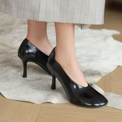 Woman Shoes Sexy Heeled For Retro Pumps French Style Leather Pumps Slip On European Spring High Heels Handmade Vintag Dress Pump