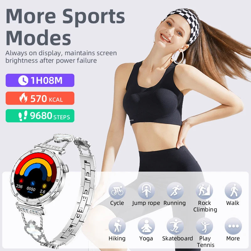 Women's Smart Watch 2026 New Fashion AMOLED Screen Bluetooth Call Custom Dials Female Health Monitoring Ladies Sports Smartwatch