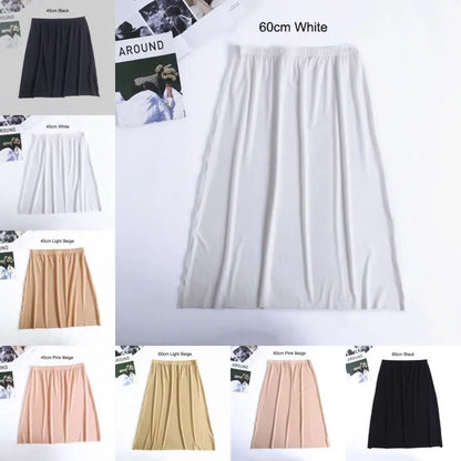 High Waist Solid Color Cotton Women Long Petticoat Ice Silk Underskirt Underskirt Half Slips Safety Underskirt Slips