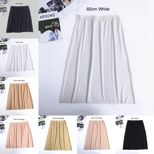 High Waist Solid Color Cotton Women Long Petticoat Ice Silk Underskirt Underskirt Half Slips Safety Underskirt Slips