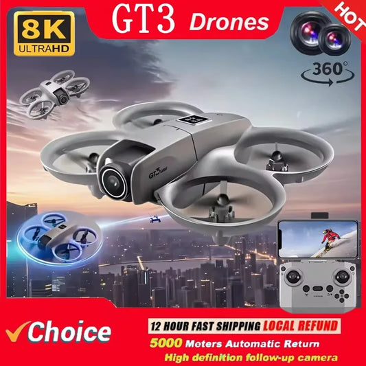 New Drones GT3 GPS 8K Professional HD 360° Dual Cameras 5G WIFI Brushless Motors Obstacle Avoidance FPV Foldable Quadcopter Toys