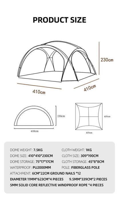 MOUNTAINHIKER Outdoor With Windows Tent 8-10Person Camping Dome Tents Light Luxury Round Big Canopy Large Awning Pergola Tent