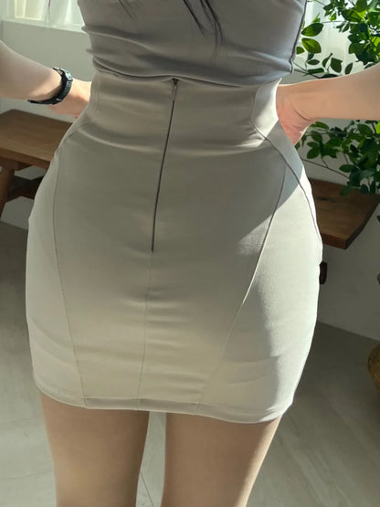 WOMENGAGA  Fashion Mini Skirts Korea 2024 Autumn/Winter New High Waist Tight Simple Solid Color Hip Wrapped Short Skirts 3JAB