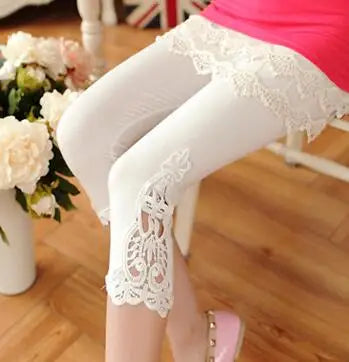 7XL Large Size Leggings For Women Summer Thin Tick 3/4 Capris Short Lace Hollow Tight Pants Black White Pink Red  6XL 5xl 4xl