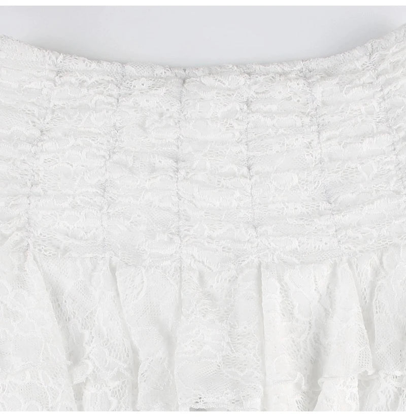 White Lace Halter Stage Performance Skirt Asymmetrical Midi Skirt Smart Dance Costume Korean Style Commute Polyester Fabric