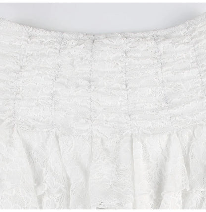 White Lace Halter Stage Performance Skirt Asymmetrical Midi Skirt Smart Dance Costume Korean Style Commute Polyester Fabric