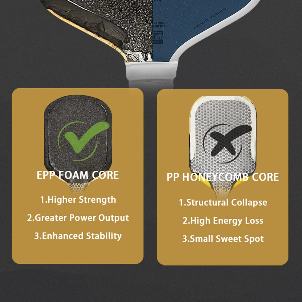 BoomCore Pickleball Paddle 16mm Anti-Skid Surface Design Solid Pattern Honeycomb Core Eco-Friendly Portable Nylon Carry Training