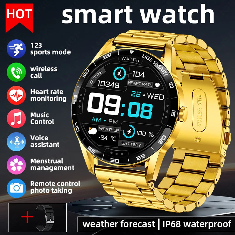 LIGE New Steel Smart Watch Men 1,38inch Bluetooth Call Business Men Watches Fitness Activity Sports Heart Rate Health Smartwatch
