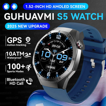 Luxury Metal Smart Watch For Men AMOLED Screen Bluetooth Call GPS Tracking Sports Heart Rate Monitor Smart watch For Android iOS