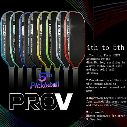 new Pro V pickleball paddle features optimized Tech Flex Power and Propulsion Core, delivering enhanced power, higher forgivenes