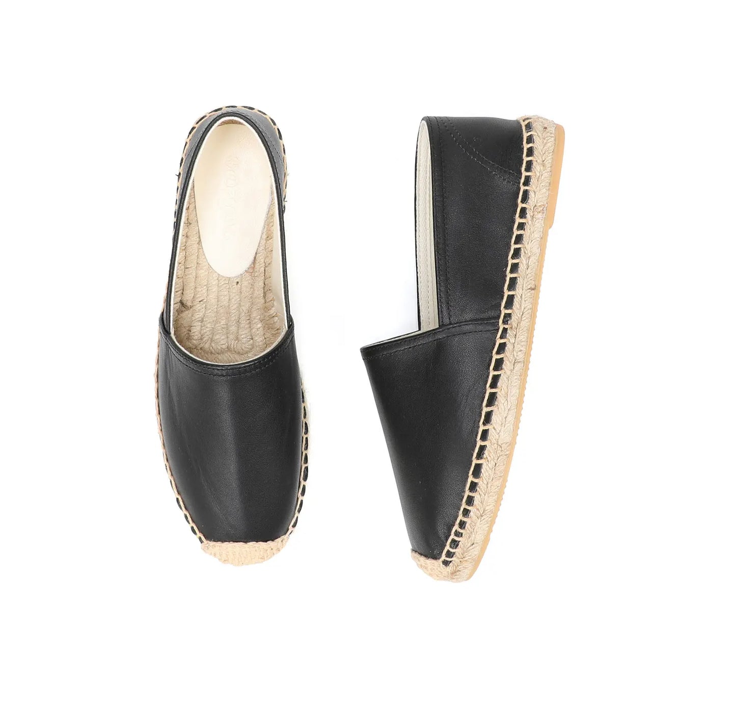 Casual Espadrilles Flat Cow Leather Shoe for Women Slip-on Rubber Ballet Flats