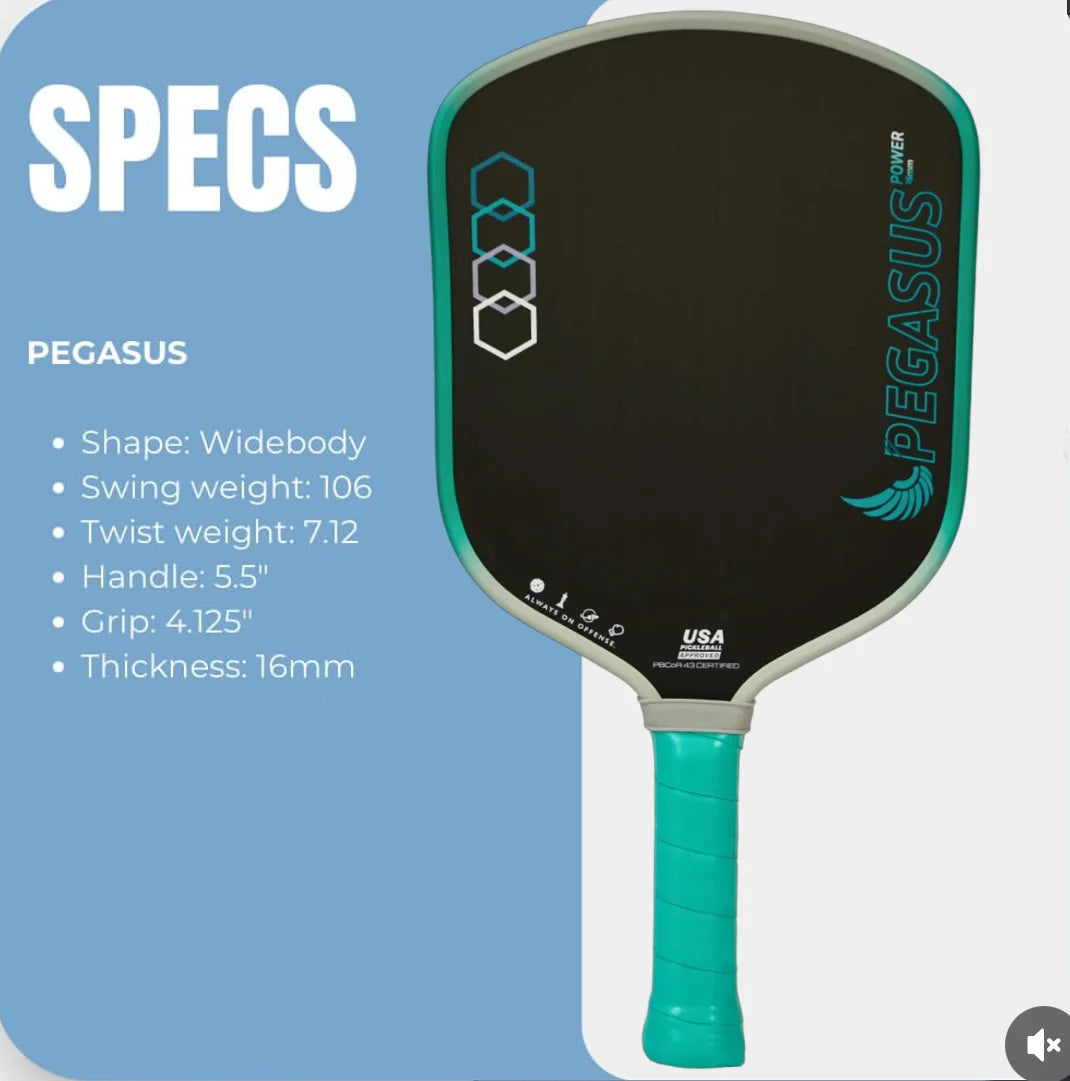 PEGASUS 16MM Pickleball Paddle, T700 Carbon Fiber Textured Surface, Polyer Honeycomb Core, Wide-body Paddle, Enhanced Power&Spin