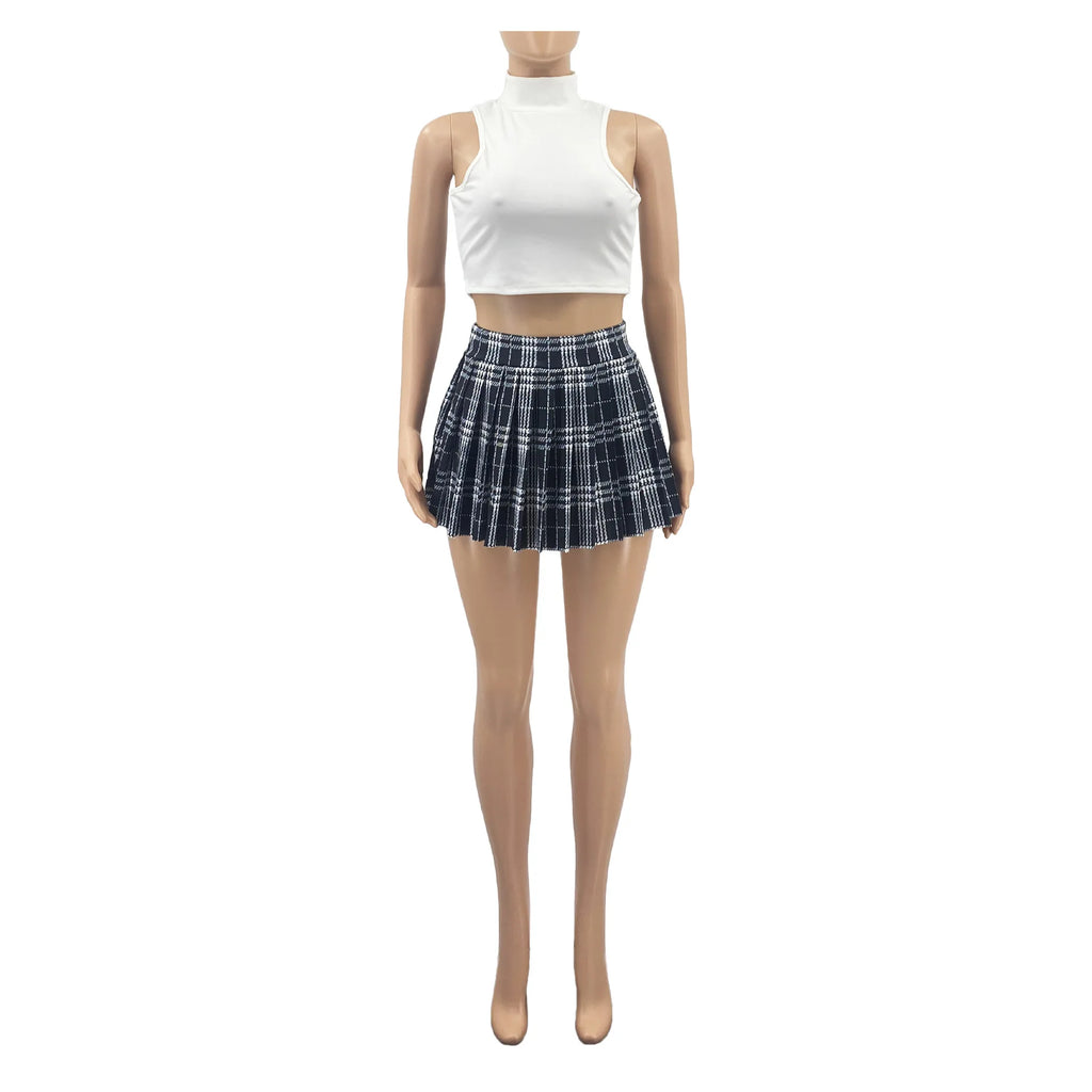 2024 Spring Fashion Women's Mini Pleated Skirts Sexy Club Y2k Accessories Plaid High Waist Stretchy Tennis Skater A-line Outfits
