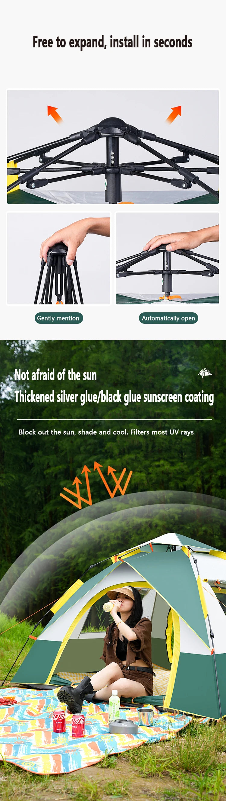 Tienda De Acampar Automatic Camping Tent 2-4 Person Family Tent Portable Backpacking Fully Automatic Tent For Hiking Travel