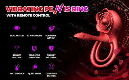 HESEKS Vibrating Cock Ring Penis Ring for Men Ejaculation Delay Rose Vibrator Clitoral Stimulator Penis Cockr Sex Toy for Couple