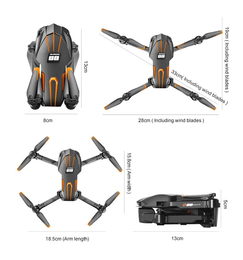 VIVO D88 Drone 8K Aerial HD Dual Camera Photography Intelligent Obstacle Avoidance Brushless Motor 5G WIFI GPS Return VR Drone