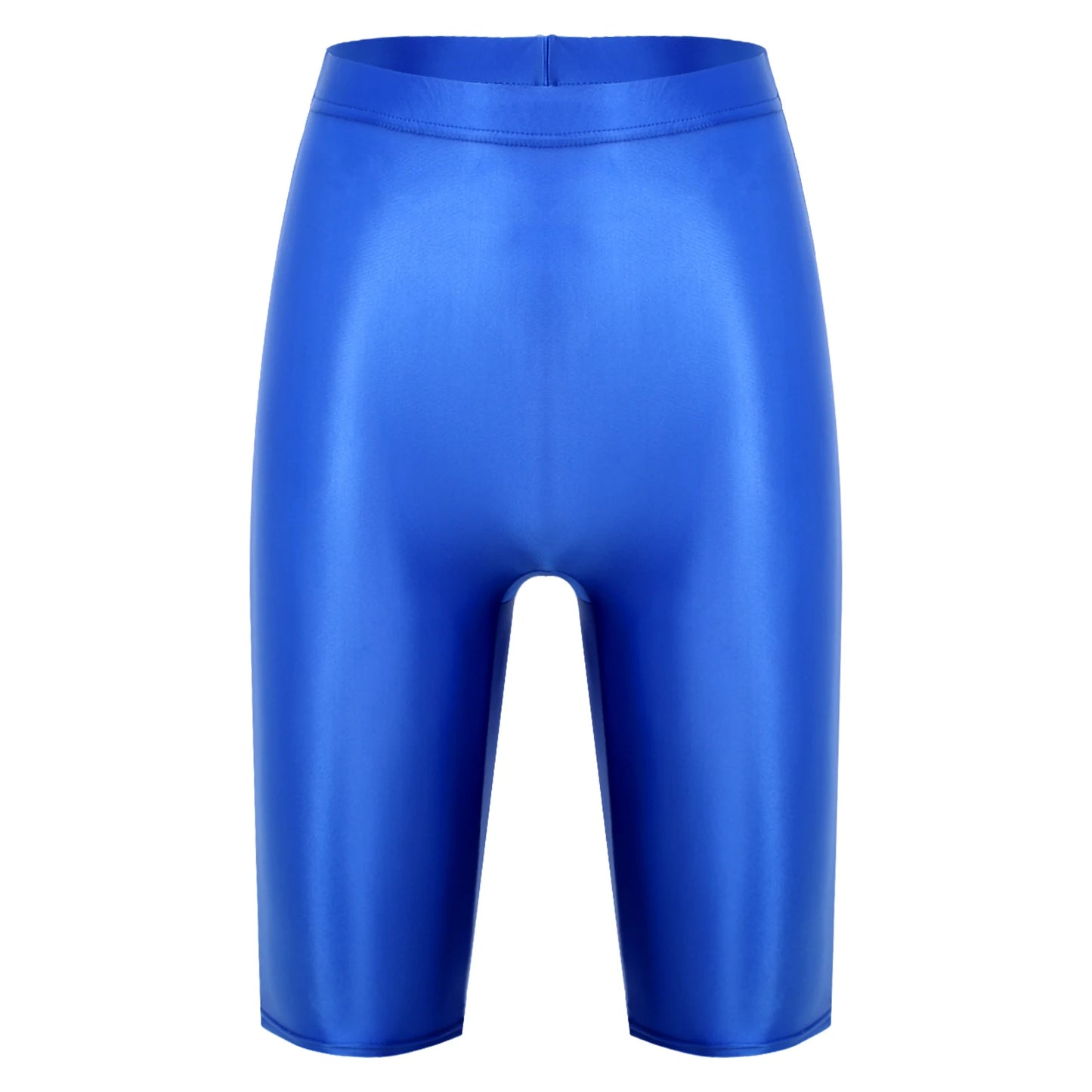 Women Glossy Shorts High Waist Fitness Short Leggings Oil Shiny Knee-Length Tights Swimming Trunks Female Workout Sports Bottoms
