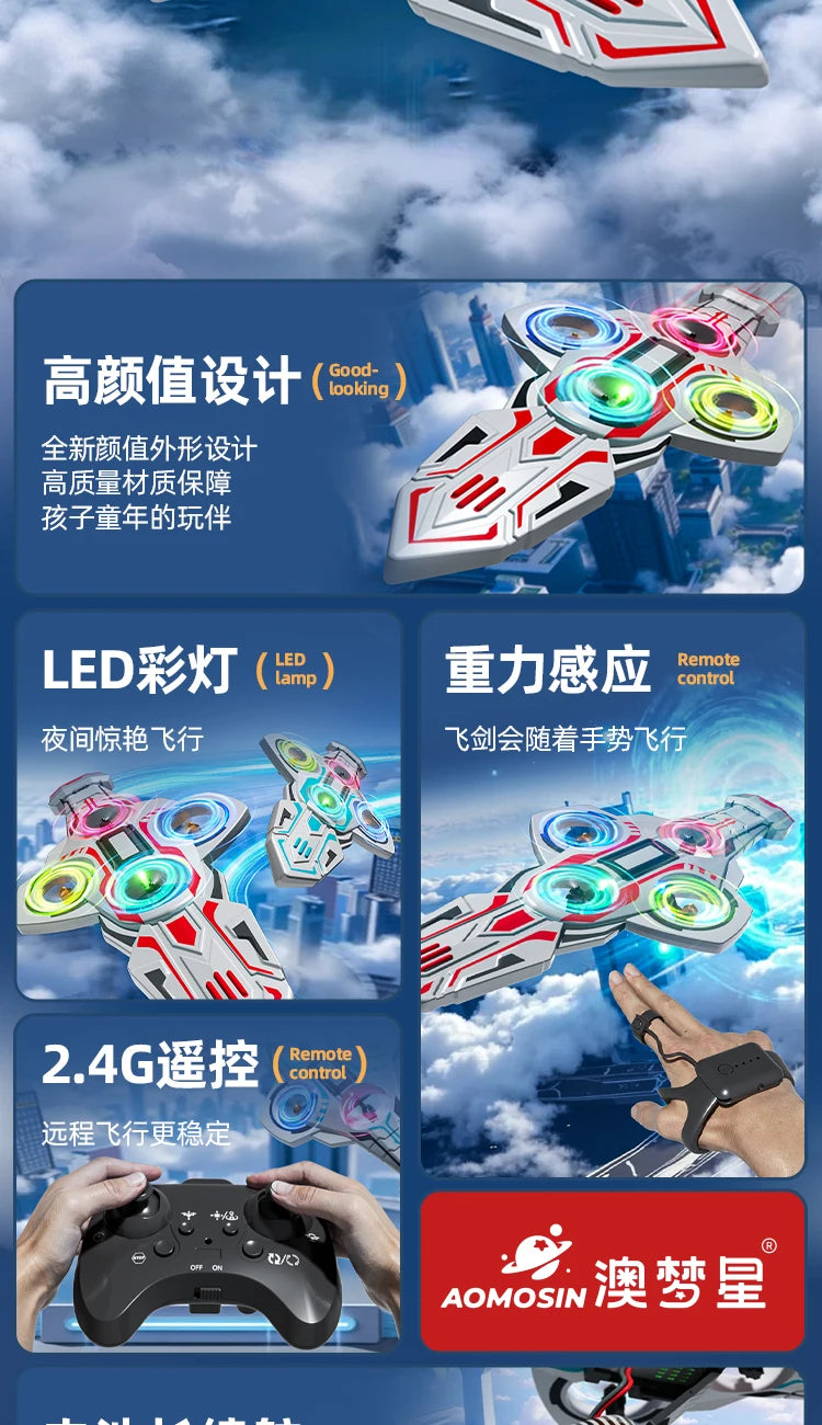 New Remote Flying Sword Interactive Flying Sword Drone With 1 Batteries 6-Axis Gyro Stabilizer Easy To Fly  For Beginners Adults