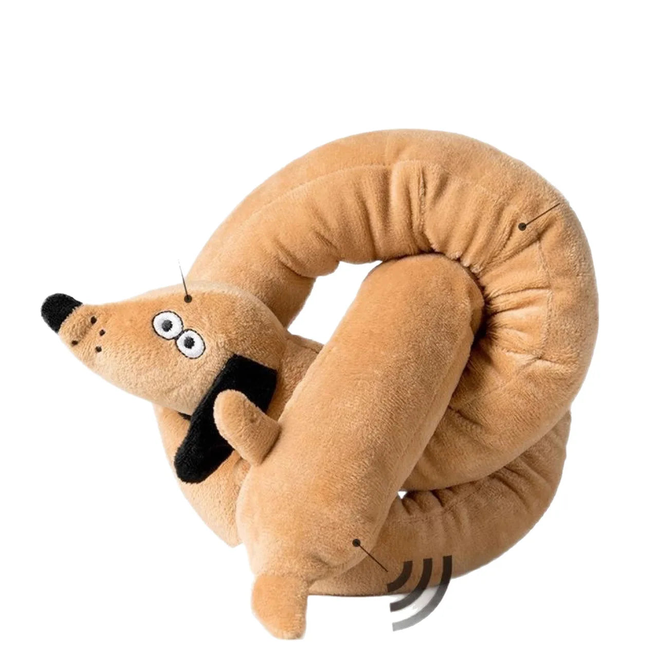 Long, thin, talking dachshund plush toy; makes sounds; a dog doll that entertains and amuses.