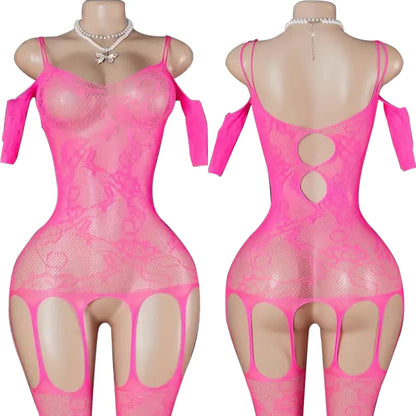 Sexy Fishnet Underwear For Woman Open Bra Bodysuit With Lace Stockings Set Porn Crotchless Bodystockings Hot Erotic Lingerie Set