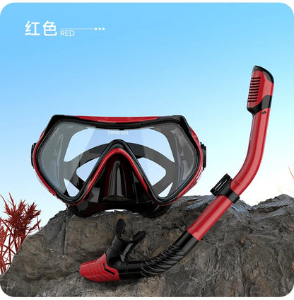 Diving Mask Snorkeling Full Dry Breathing Tube Set, Large Frame Swimming Goggles, Liquid Silicone Diving Mask