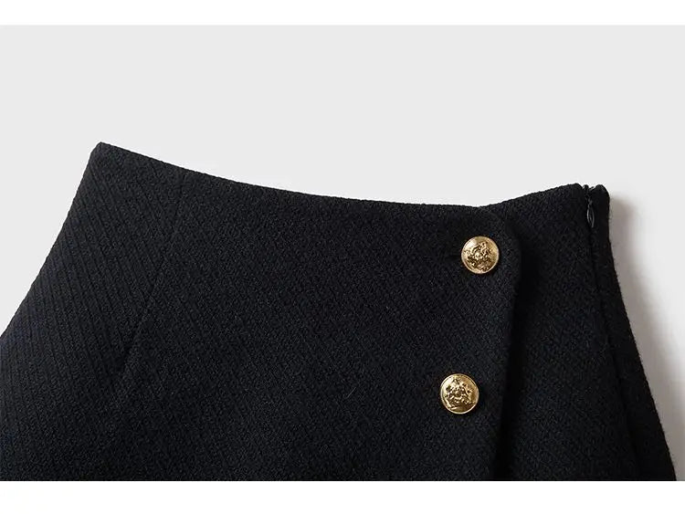Tweed Wide Leg Shorts Skirts Women Chic Empire All-match Button Minority Elegant A-line Autumn Winter Thick Popular Daily Female