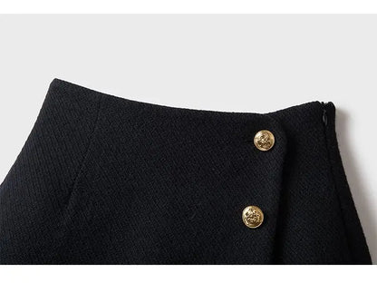 Tweed Wide Leg Shorts Skirts Women Chic Empire All-match Button Minority Elegant A-line Autumn Winter Thick Popular Daily Female